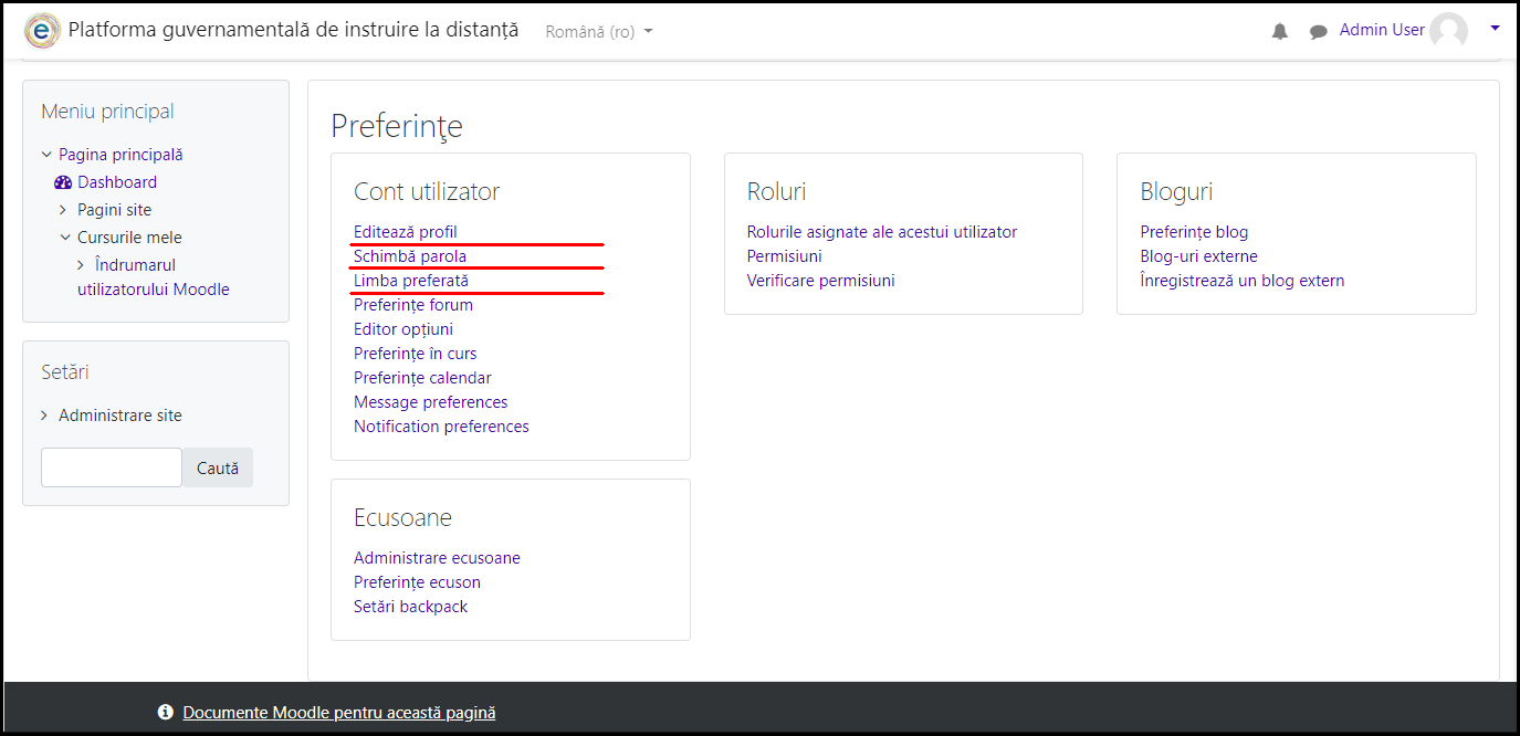 Editarea profilului utilizatorului